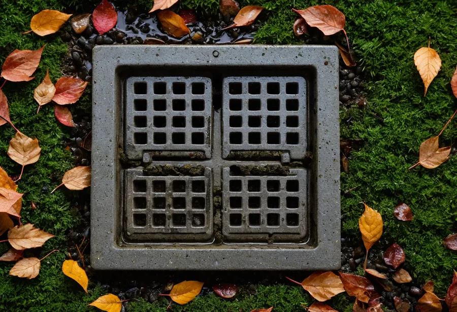 落ち葉がたまった雨水枡のふた（イメージ）
