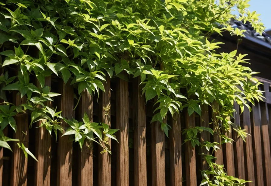 風を通すルーバーの目隠しと植栽の緑（イメージ）