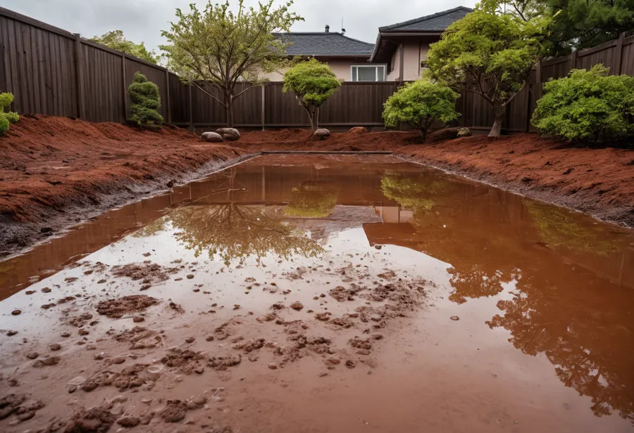 雨あがり、赤土に残る水たまり（イメージ）