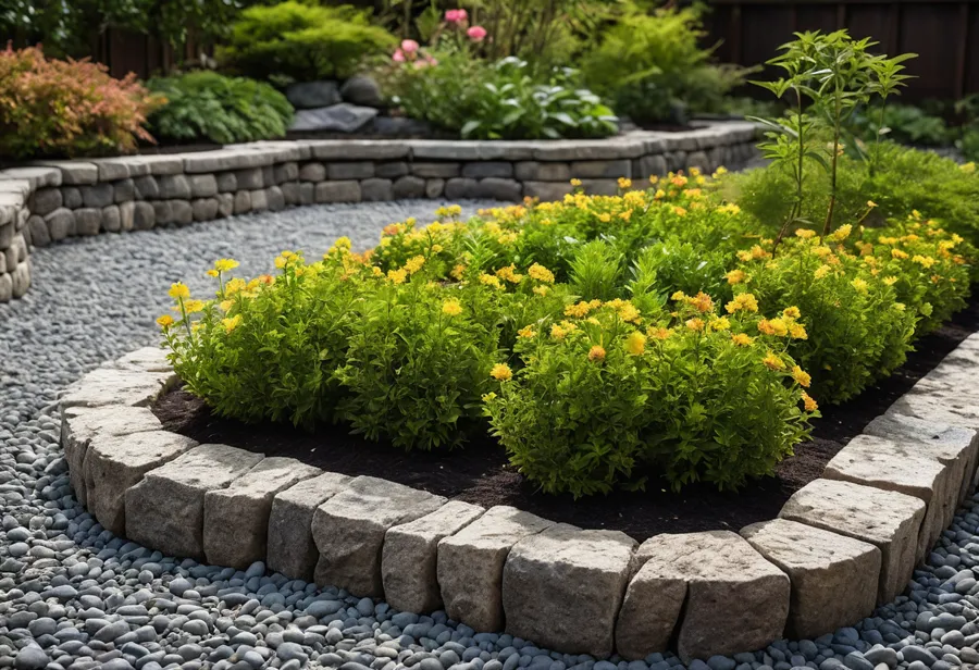 高植えの花壇と、まわりの砂利排水（イメージ）