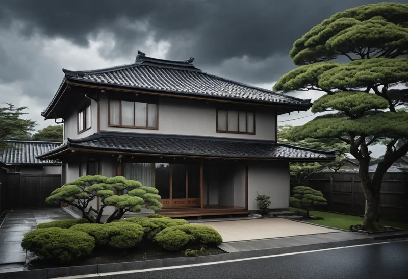 雨の来る前の、曇り空の下の住まい（イメージ）